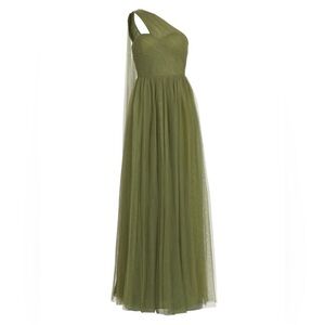 Vera Wang One-Shoulder Olive Green Dress